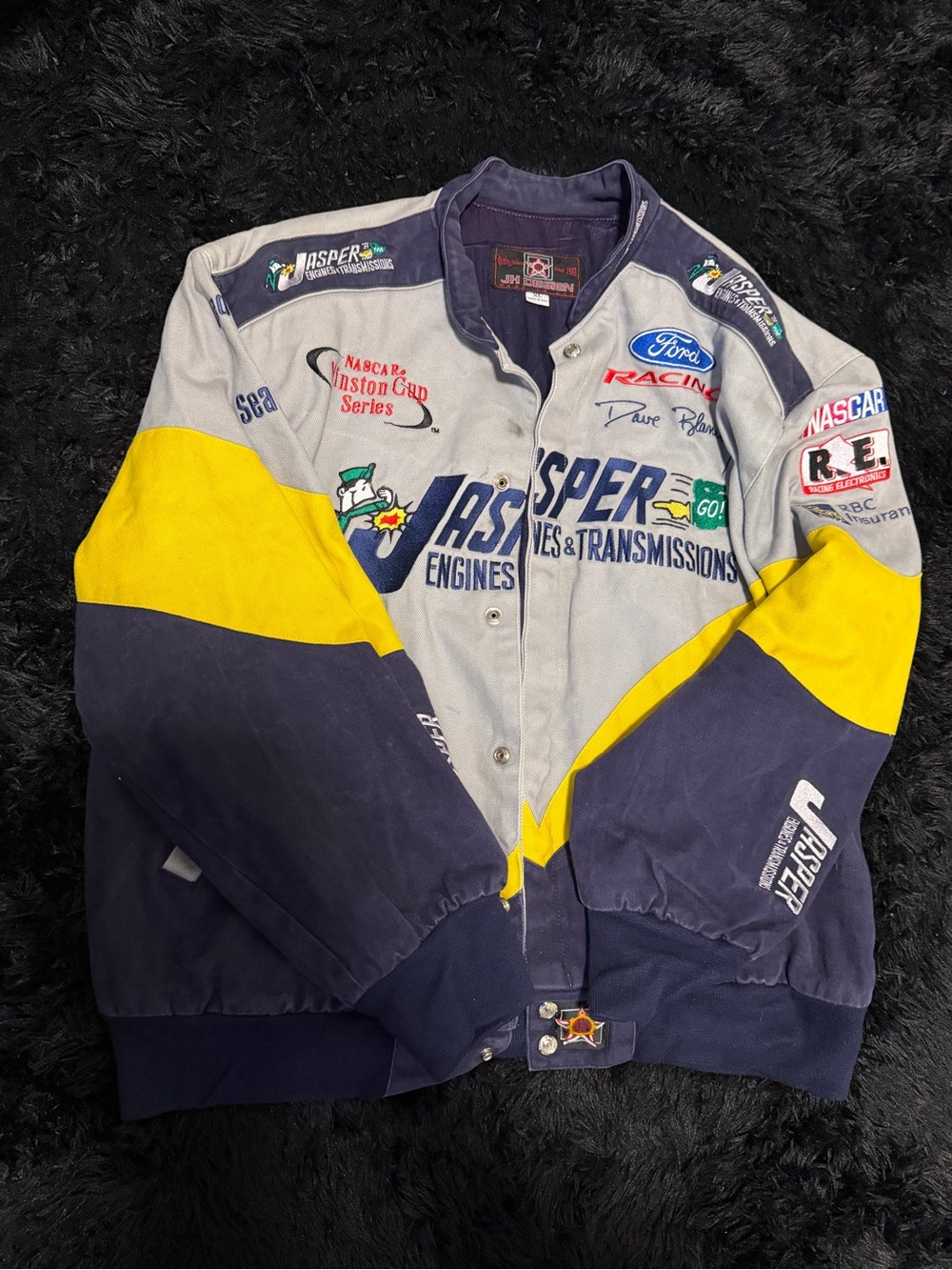 Jeff Hamilton Jasper Racing Colorblock Bomber Jacket - Men's Gray/Yellow/Navy
